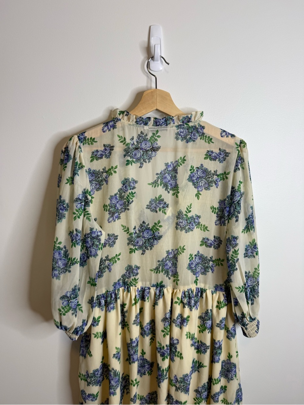 ASOS Yellow Floral Long Sleeve Midi maxi Dress size 12 blue ruffle - Picture 5 of 7